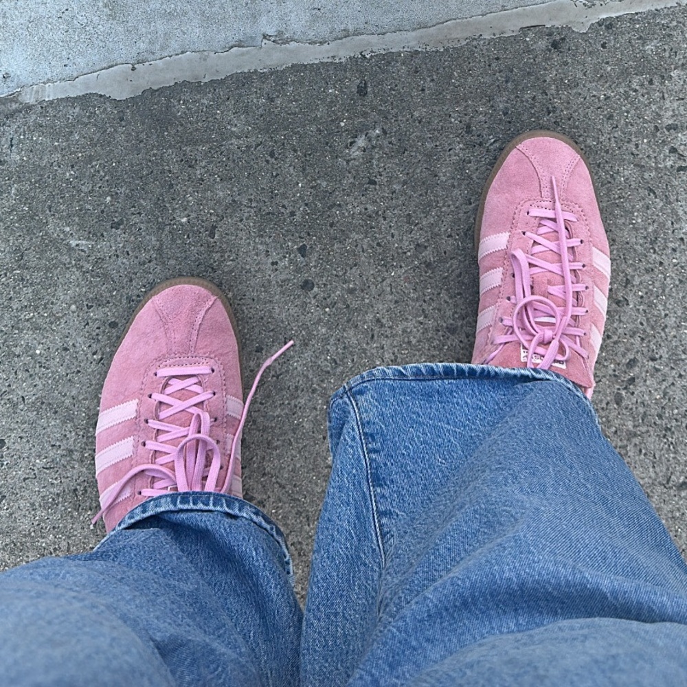 Adidas pink sneakers, size 8.5, similar to sambas!